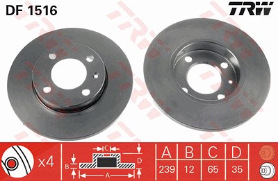 Trw Bremsscheibe Vorderachse Voll [Hersteller-Nr. DF1516] für Audi, Seat, VW von TRW