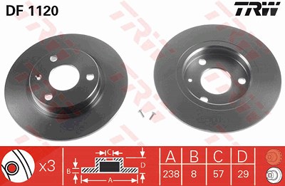 Trw Bremsscheibe Vorderachse Voll [Hersteller-Nr. DF1120] für Citroën, Mega, Peugeot von TRW