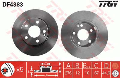 Trw Bremsscheibe Vorderachse Voll [Hersteller-Nr. DF4383] für Mercedes-Benz von TRW