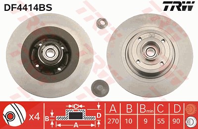 Trw 1x Bremsscheibe hinten +Radlager+ABS-Ring [Hersteller-Nr. DF4414BS] für Renault von TRW