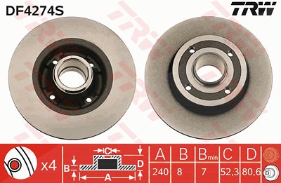 Trw 1x Bremsscheiben hinten ohne Radlager [Hersteller-Nr. DF4274S] für Nissan, Renault von TRW