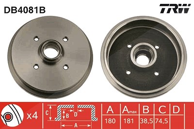 Trw Bremstrommel [Hersteller-Nr. DB4081B] für Audi, Seat, VW von TRW