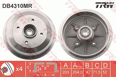 Trw Bremstrommel [Hersteller-Nr. DB4310MR] für Citroën, Peugeot von TRW