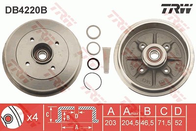 Trw Bremstrommel [Hersteller-Nr. DB4220B] für Citroën, Peugeot von TRW