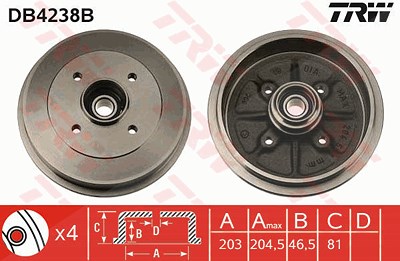 Trw Bremstrommel [Hersteller-Nr. DB4238B] für Citroën, Peugeot von TRW