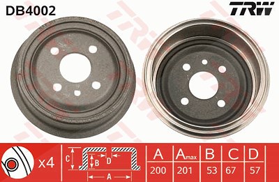 Trw Bremstrommel [Hersteller-Nr. DB4002] für Opel, Gm Korea, Vauxhall von TRW