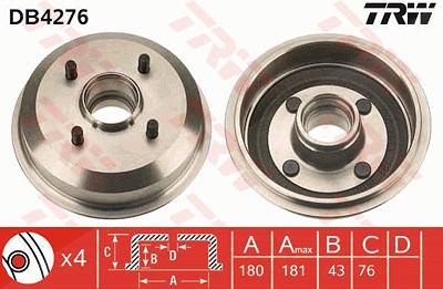 Trw Bremstrommel [Hersteller-Nr. DB4276] für Ford von TRW