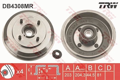 Trw Bremstrommel [Hersteller-Nr. DB4308MR] für Ford, Mazda von TRW