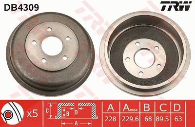 Trw Bremstrommel [Hersteller-Nr. DB4309] für Ford von TRW