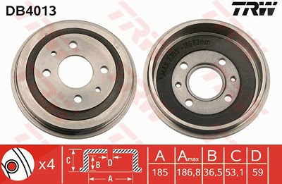 Trw Bremstrommel [Hersteller-Nr. DB4013] für Abarth, Autobianchi, Fiat, Innocenti, Lancia, Seat, Yugo, Zastava von TRW