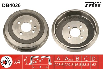 Trw Bremstrommel [Hersteller-Nr. DB4026] für BMW von TRW