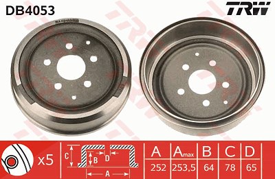 Trw Bremstrommel [Hersteller-Nr. DB4053] für VW von TRW