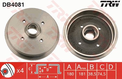 Trw Bremstrommel [Hersteller-Nr. DB4081] für VW, Seat, Audi von TRW