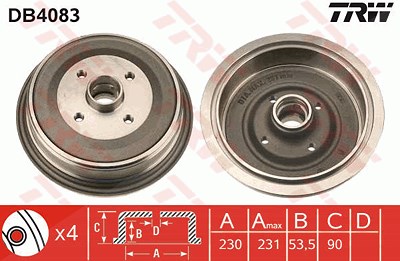 Trw Bremstrommel [Hersteller-Nr. DB4083] für Audi von TRW