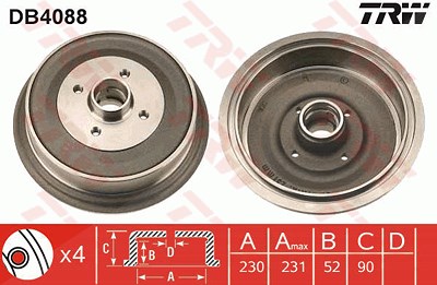 Trw Bremstrommel [Hersteller-Nr. DB4088] für VW von TRW