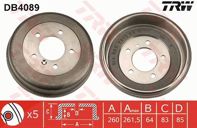 Trw Bremstrommel [Hersteller-Nr. DB4089] für Mercedes-Benz, Puch von TRW