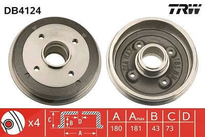 Trw Bremstrommel [Hersteller-Nr. DB4124] für Citroën, Dallas, Peugeot von TRW