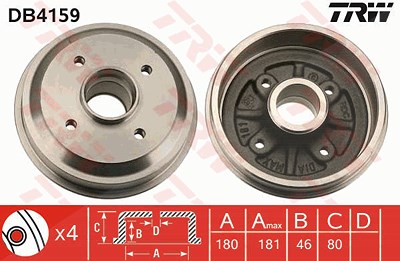 Trw Bremstrommel [Hersteller-Nr. DB4159] für Citroën, Peugeot von TRW