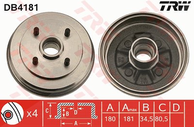 Trw Bremstrommel [Hersteller-Nr. DB4181] für Toyota von TRW