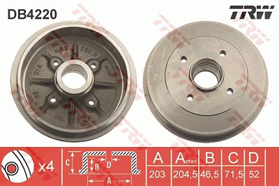 Trw Bremstrommel [Hersteller-Nr. DB4220] für Citroën, Lifan, Peugeot von TRW