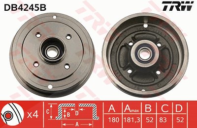 Trw 1x Bremstrommel [Hersteller-Nr. DB4245B] für Dacia, Renault von TRW