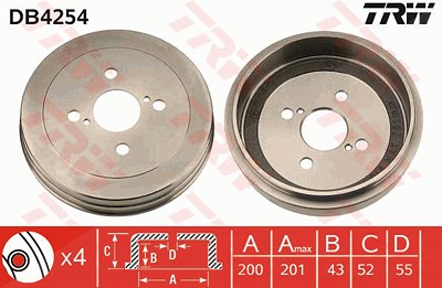 Trw Bremstrommel [Hersteller-Nr. DB4254] für Toyota von TRW