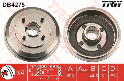 Trw Bremstrommel [Hersteller-Nr. DB4275] für Ford von TRW