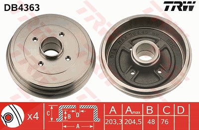 Trw Bremstrommel [Hersteller-Nr. DB4363] für Renault von TRW