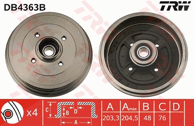 Trw Bremstrommel [Hersteller-Nr. DB4363B] für Renault von TRW