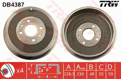 Trw Bremstrommel [Hersteller-Nr. DB4387] für Citroën, Peugeot von TRW