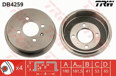 Trw Bremstrommel Hinterachse [Hersteller-Nr. DB4259] für VW von TRW