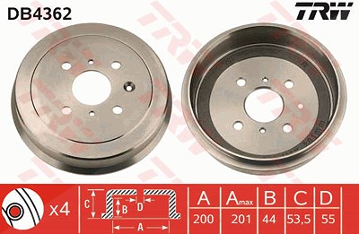 Trw Bremstrommel Hinterachse [Hersteller-Nr. DB4362] für Citroën, Peugeot, Toyota von TRW