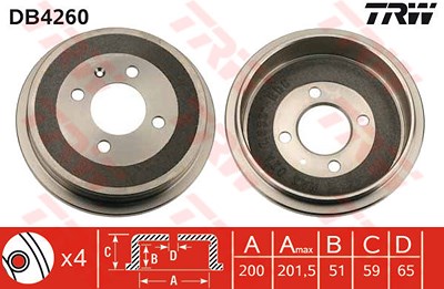 Trw Bremstrommel Hinterachse [Hersteller-Nr. DB4260] für Seat, VW von TRW