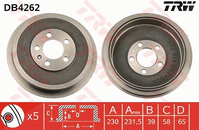 Trw Bremstrommel Hinterachse [Hersteller-Nr. DB4262] für Skoda, VW von TRW