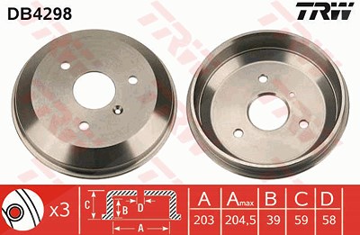 Trw 1x Bremstrommel Hinterachse [Hersteller-Nr. DB4298] für Smart von TRW