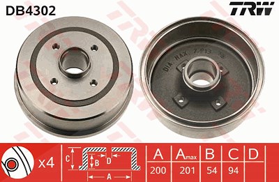 Trw 1x Bremstrommel Hinterachse ohne Radlager [Hersteller-Nr. DB4302] für Opel, Vauxhall von TRW