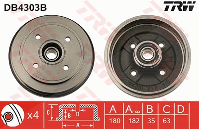 Trw 1x Bremstrommel [Hersteller-Nr. DB4303B] für Opel, Suzuki, Vauxhall von TRW