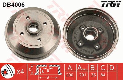 Trw Bremstrommel [Hersteller-Nr. DB4006] für Opel, Vauxhall von TRW