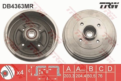 Trw Bremstrommel [Hersteller-Nr. DB4363MR] für Renault von TRW