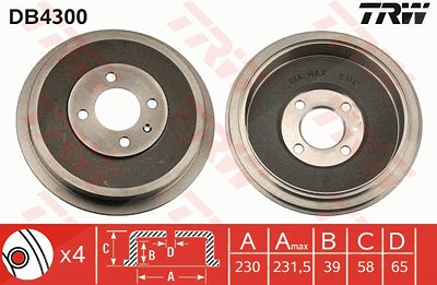 Trw 1x Bremstrommel [Hersteller-Nr. DB4300] für Seat, VW von TRW