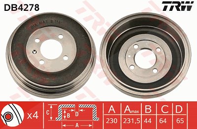 Trw Bremstrommel [Hersteller-Nr. DB4278] für VW von TRW