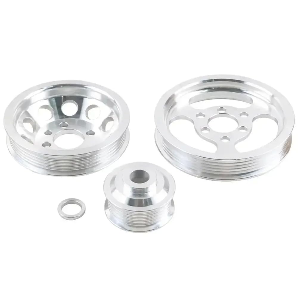 TReCVd Motorradzubehör 3-teiliges Billet-Aluminium-Kurbelwellen-Riemenscheiben-Set Kompatibel mit kompatible Käfer 1999–2005 1.8T 2.0L 20V Zubehör(Silver) von TReCVd