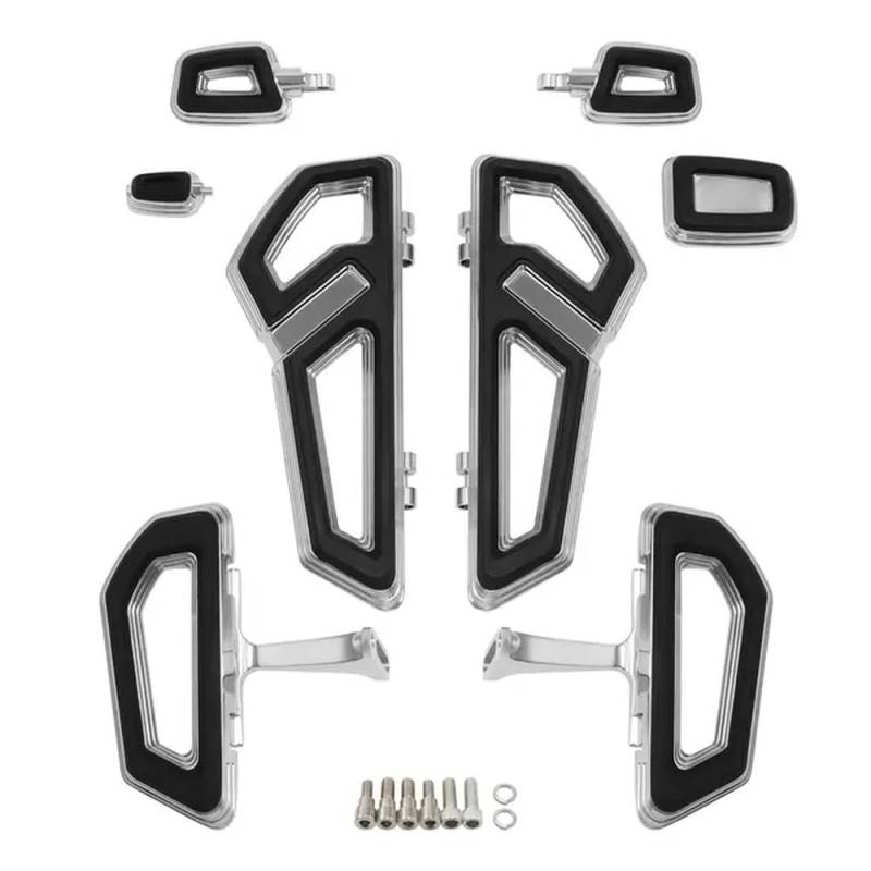 Trittbretter, Rasten und Bremspedal Kompatibel mit Motorradfahrer und Beifahrer bei Touring-Modellen von 2000 bis 2023(Chrome) von TReCVd