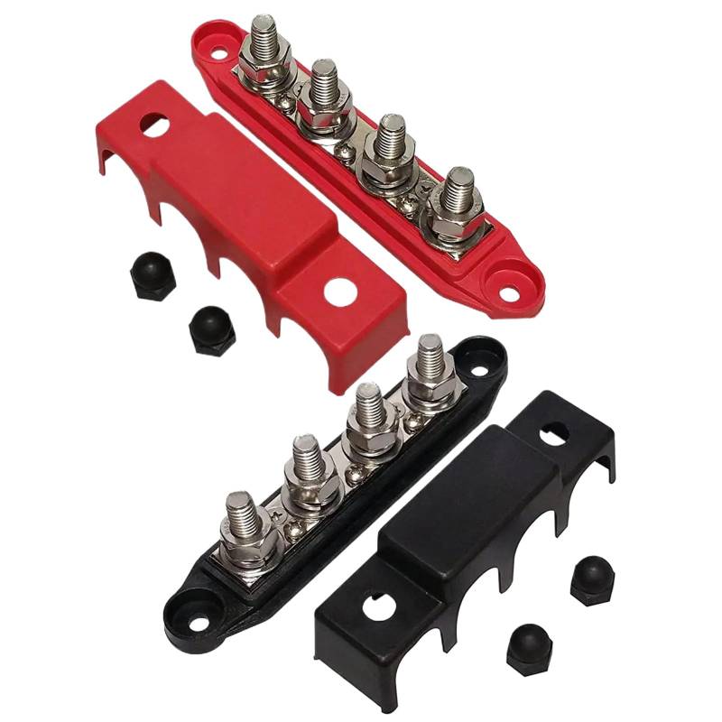 DaierTek-kompatibler Stromverteilungsblock, 4 x 3/8 Zoll Anschlussbolzen mit 3 x #8 Anschlussschrauben, 48 VDC, 300 VAC, 250 A Sammelschienen-Anschlussblock Kompatibel mit 12-V-Anwendungen von TRyYCB