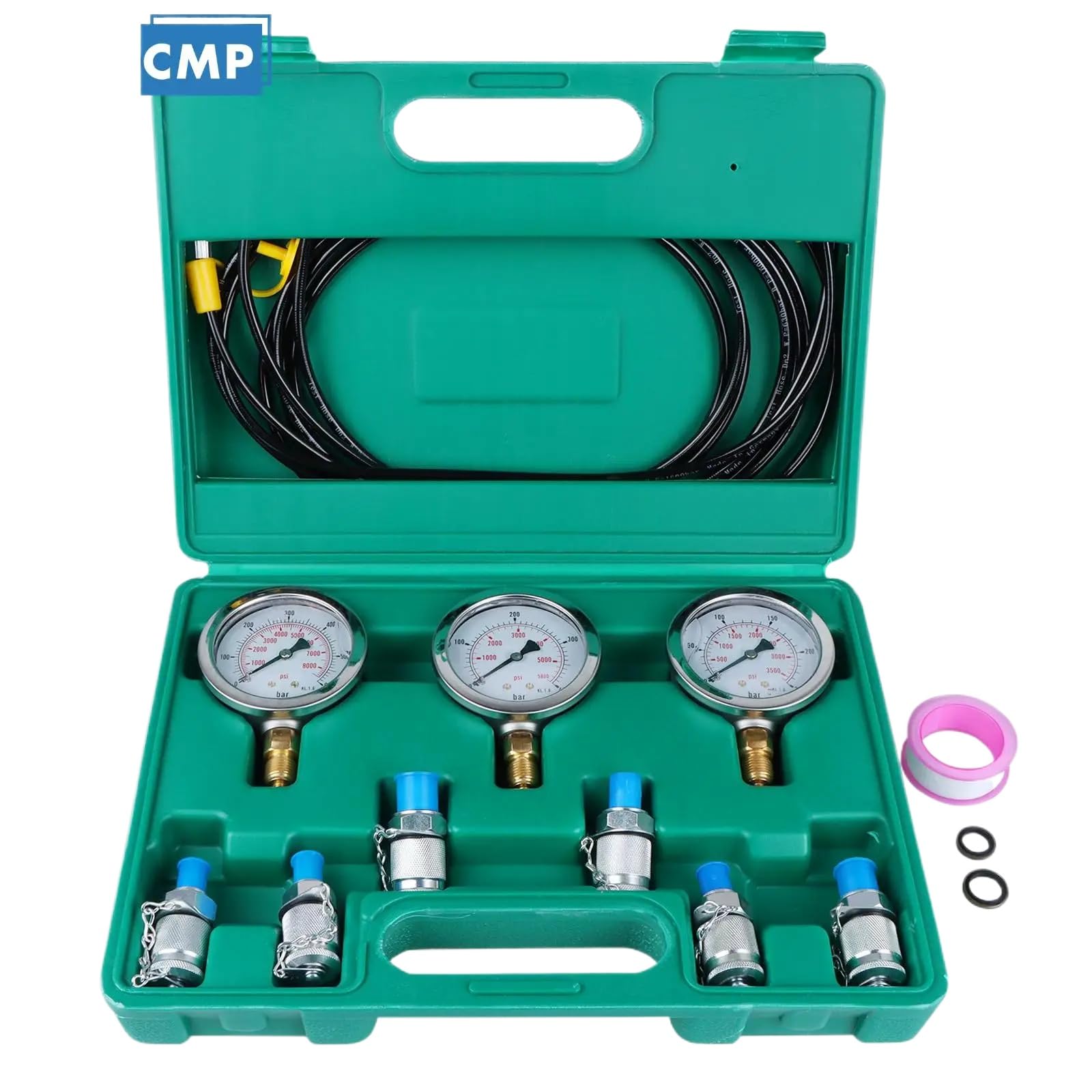 Hydraulikdruck-Testkit Kompatibel mit Bagger mit DREI Messgeräten, 25 MPa, 40 MPa, 60 MPa, M10-M14-Kupplungs-Diagnosetool in grüner Box, Zwei Jahre von TRyYCB