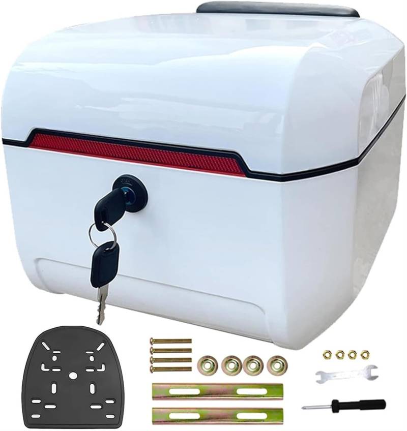 28L Motorrad-Topcase, Roller-Kofferraum-Motorrad-Heckbox, Wasserdichter, Abschließbarer Motorrad-Topbox-Aufbewahrungs-Kunststoffkoffer(White) von TS TAC-SKY