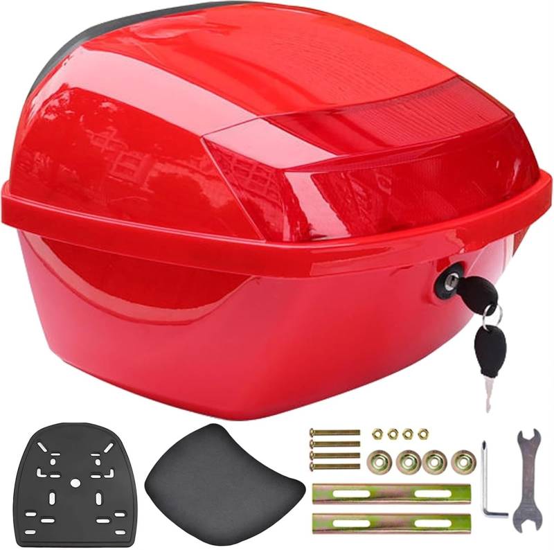 30L Motorrad-Roller-Topbox, Heckkoffer-Gepäckbox Mit Sicherheitsschloss, Wasserdichter Aufbewahrungskoffer for Motorräder, Universal-Motorrad-Topbox(Red) von TS TAC-SKY