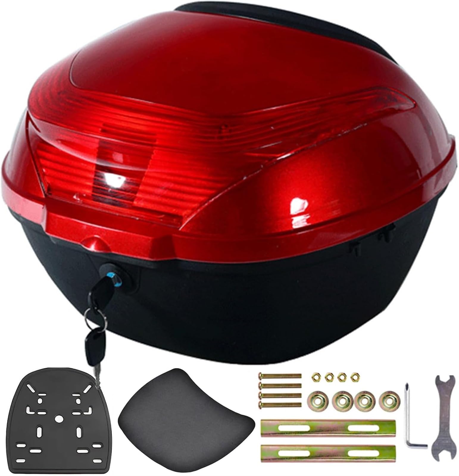 30L UniversalScooter-Kofferraum Motorrad Daily Tail Box Wasserdichter Moped-Gepäckaufbewahrungs-Kunststoffkoffer Mit Nachtwarnlicht Und Rückenlehne Motorrad-Topbox(Red) von TS TAC-SKY