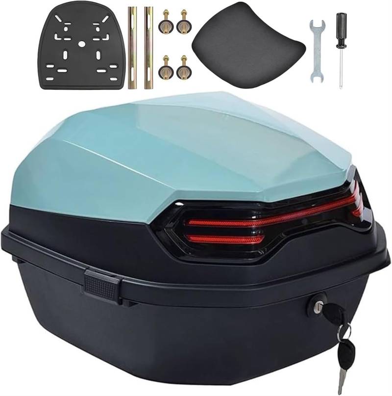 35L Motorrad Roller Tour Heckbox Universal Motorrad Kofferraum Gepäckbox Aufbewahrung Abschließbarer Wasserdichter Kunststoffkoffer Mit Montagematerial, Kann Helm Aufbewahren(Blue 2) von TS TAC-SKY