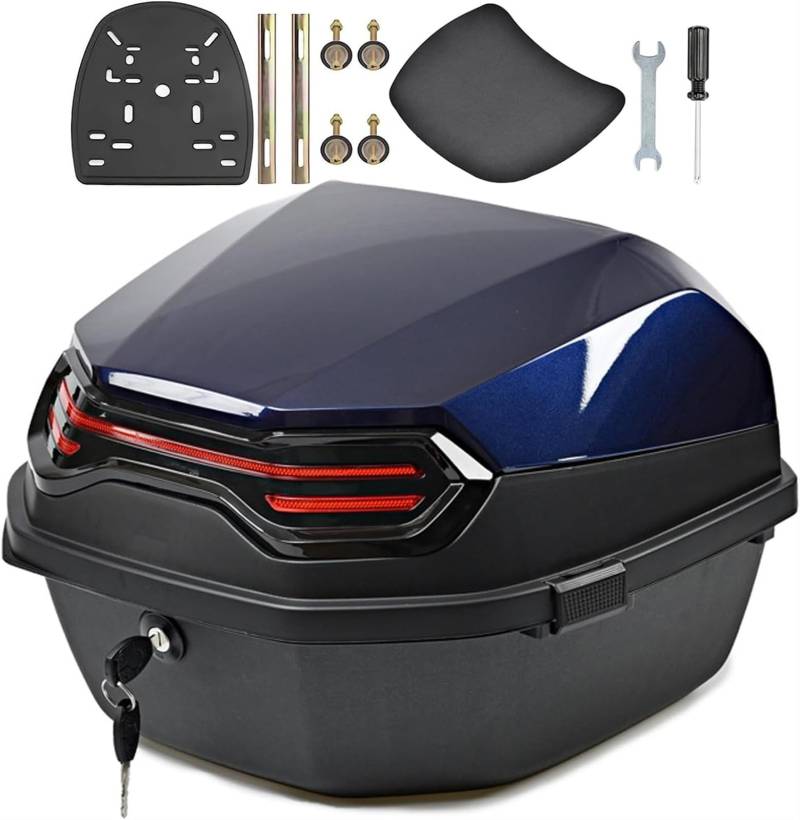 35L Motorrad Roller Tour Heckbox Universal Motorrad Kofferraum Gepäckbox Aufbewahrung Abschließbarer Wasserdichter Kunststoffkoffer Mit Montagematerial, Kann Helm Aufbewahren(Blue 5) von TS TAC-SKY